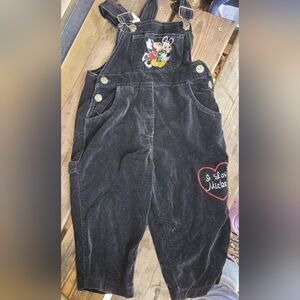 Y2K DISNEY SZ 2T VGUC BLACK w/ MICKEY MINNIE KISSING I ❤️ MICKEY velour OVERALLS